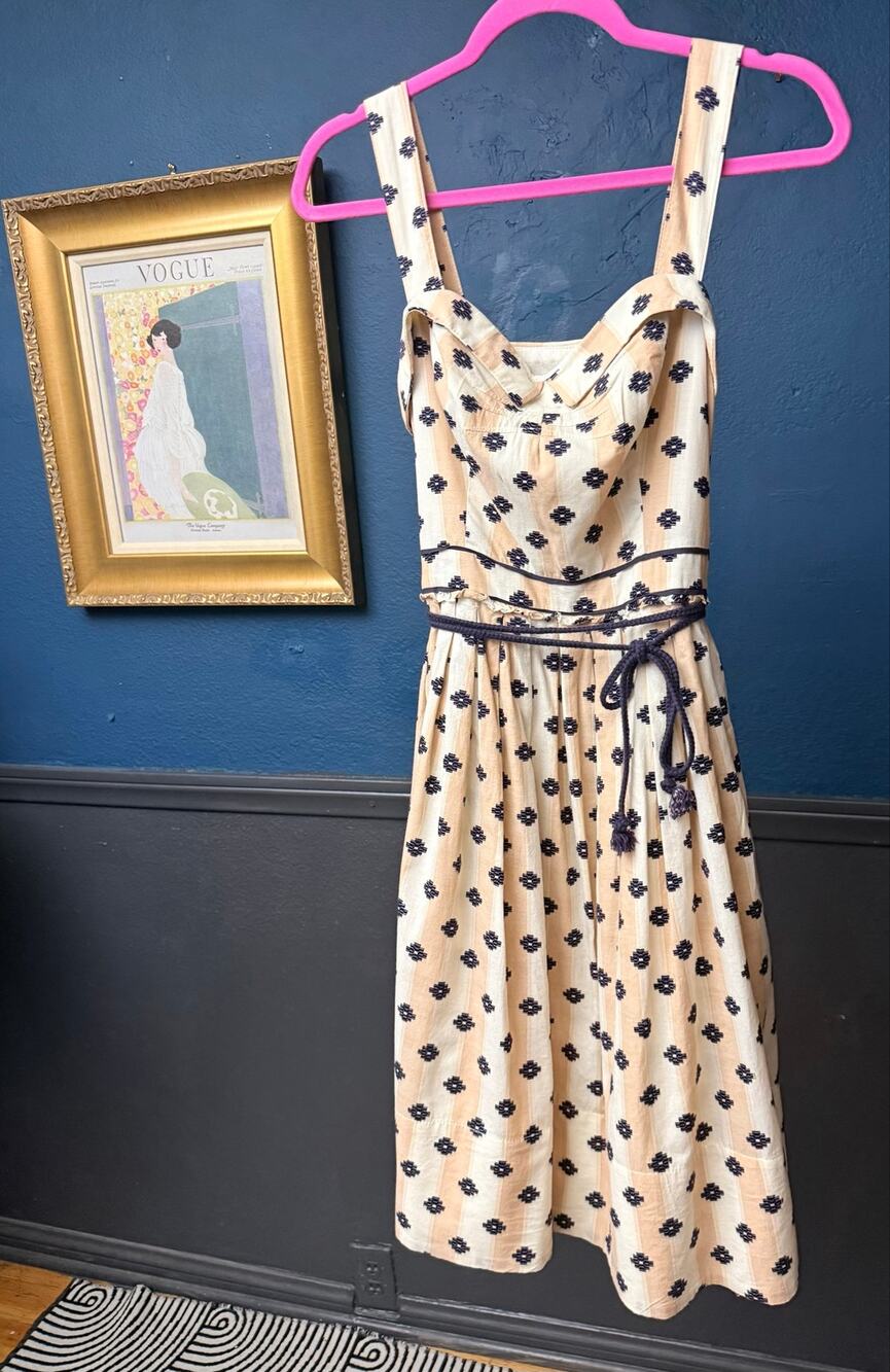 Maeve Anthropologie Embroidered Striped Cotton Sundress Women’s Size 4